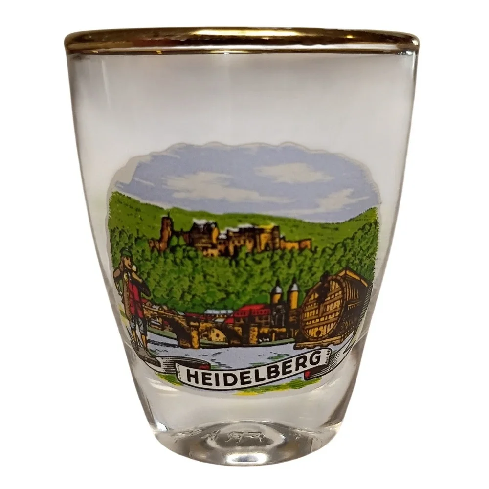 Heidelberg Shot Glass Clear Gold Rim Souvenir Germany Made in France